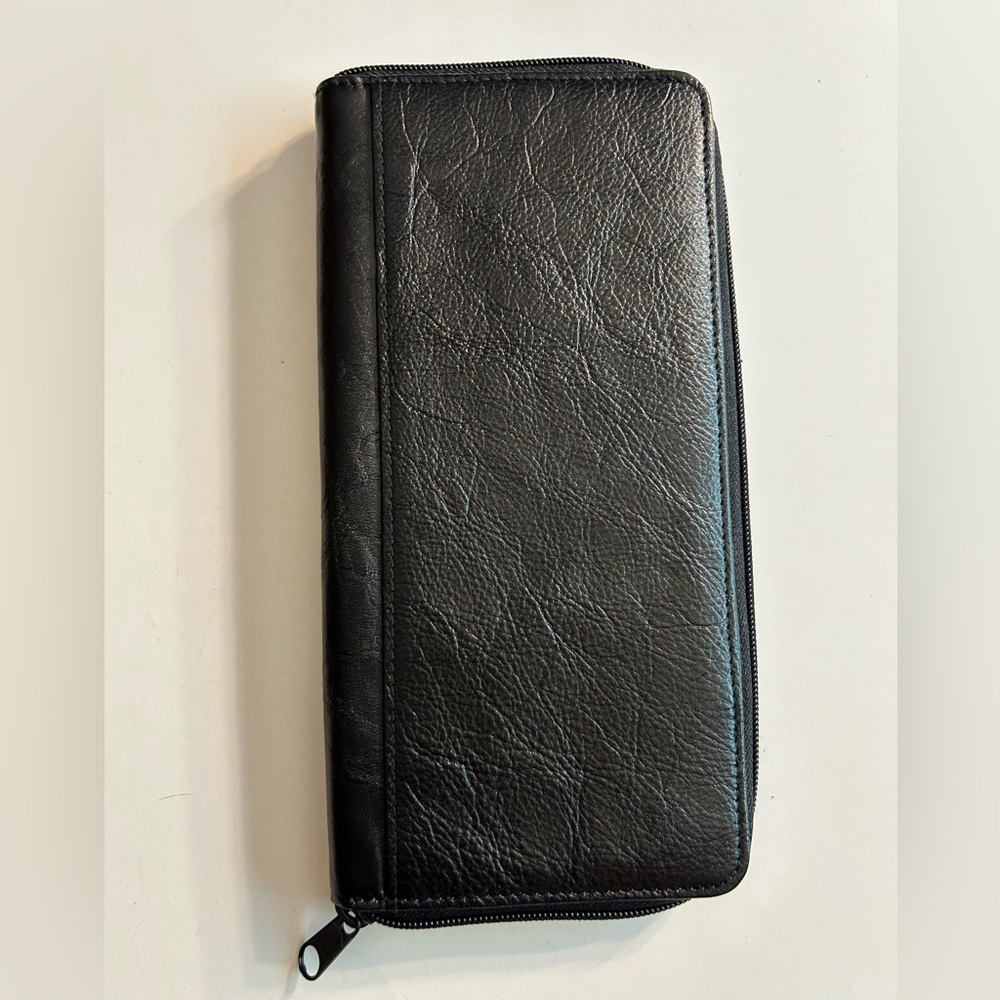 DOOP ORIGINAL TRIFOLD ZIP AROUND PASSPORT LEATHER TRAVEL CASE/WALLET BLACK